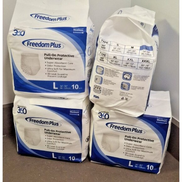 Essentials 360 Freedom Plus Pull-On Underwear Qty 10-Lot of 4 Large 34”-50” - Picture 2 of 3